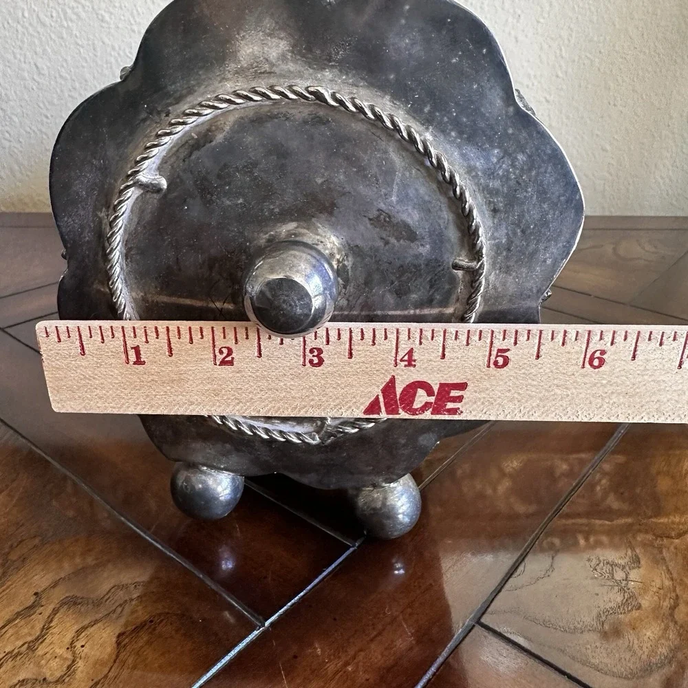 Antique VTG Barrel Shape Metal Box 16.5 Inch Footed Lidded Hammered‎ Ornate READ